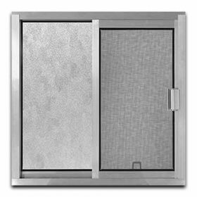 Ventana de Aluminio Economica 60X60cm, Perfil de 1 1/2″, Sin Anodizar, Vidrio Opaco, Mosquitero